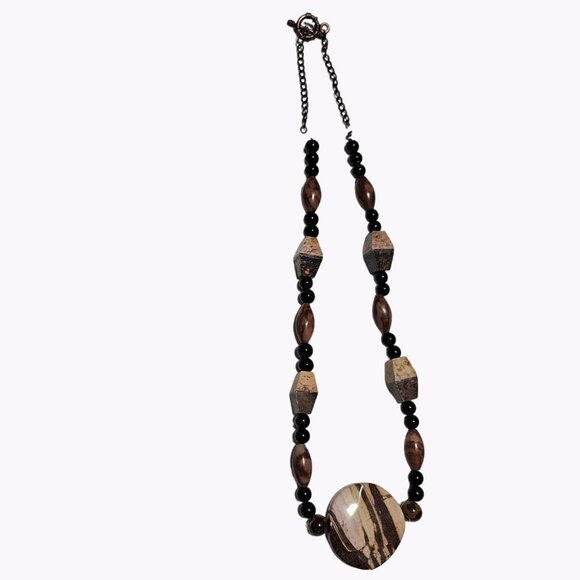 Boho Wooden Beaded Disc Pendant Statement Necklace  Fashion Jewelry Women - Picture 2 of 8